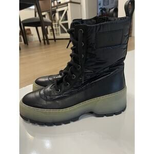 Aquatalia Aisa Recycled Nylon Leather Glossy Chunky Platform Eco Boots Size 9